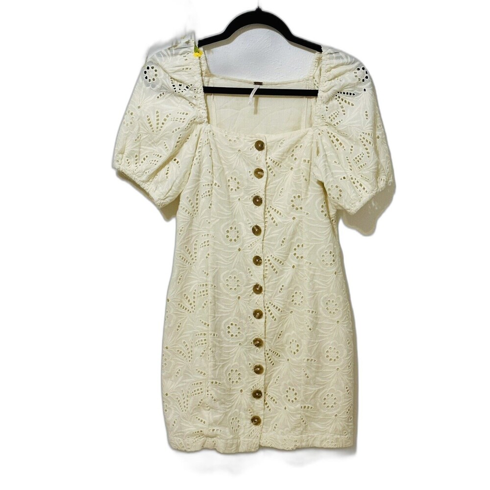 Free People Women Size 0 Danielle Eyelet Minidress Button Up Feminine Romantic